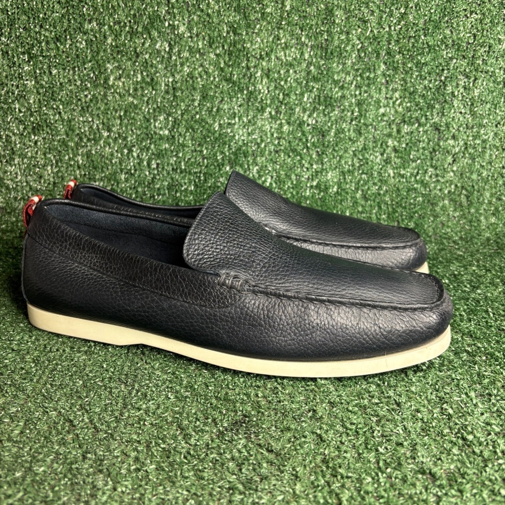 Bally Carbo Pebbled Leather Web Heel Tab Moccasin Loafers Navy Mens Size 11.5